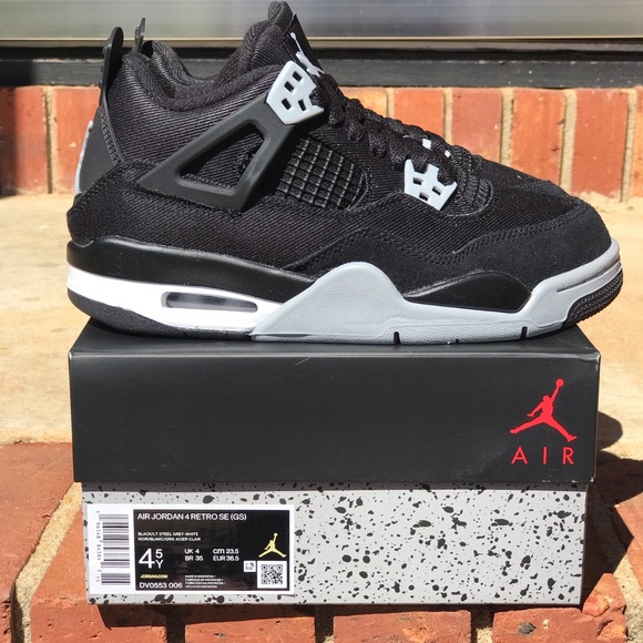 Air Jordan Retro 4 Black Canvas “Steel” GS Size 4.5Y/ 6W - Picture 13 of 16